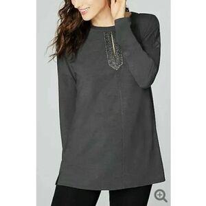 J Jill Flagstone Gray Sparkle Keyhole Knit Tunic